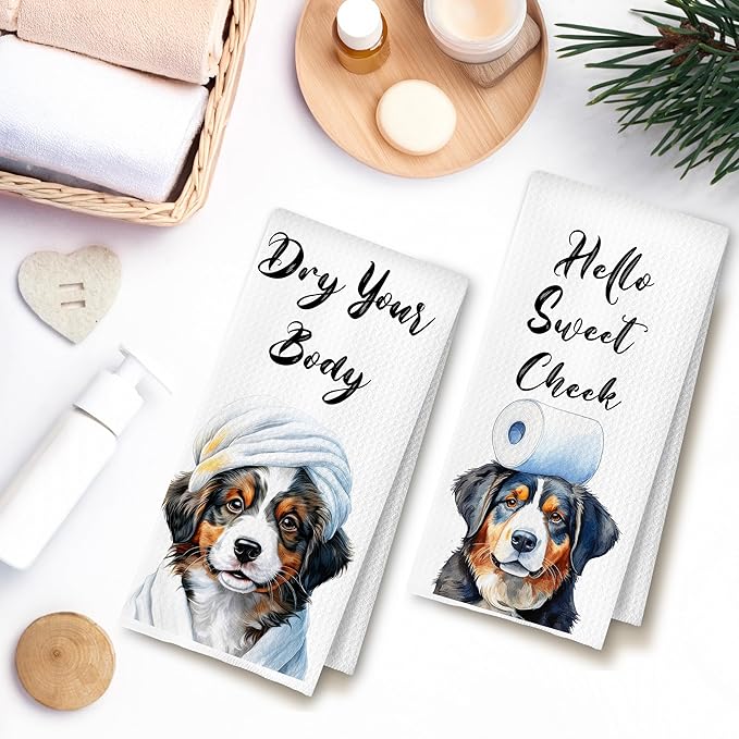 Funny Bernese Sennenhund Dog Hand Towels for Bathroom Washroom, Gifts for Bernese Sennenhund Lovers Women Men, Dog Bathroom Decor, 16x24 Inch Set of 4