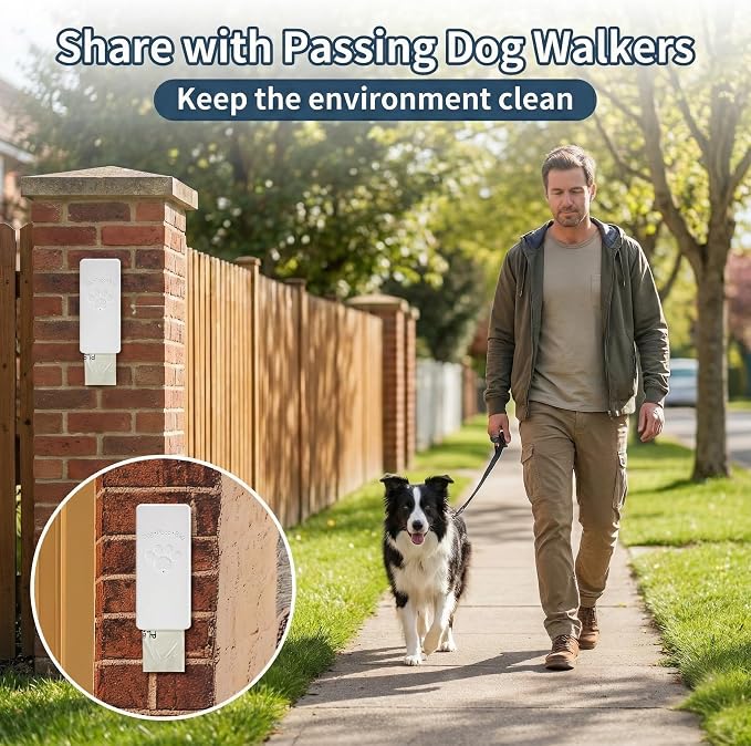 Dog Poop Bag Dispenser Wall Mount with Magnetic Lid, Quick Pull & Easy Access, White Dog Poop Bag Holder for Outdoor Yard, Includes 4 Rolls (60 Bags)