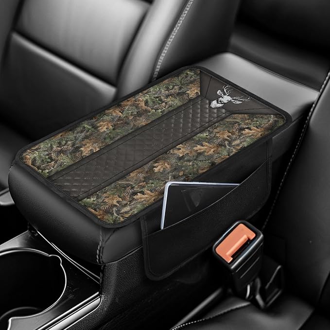 Howilath Camouflage Deer Armrest Cover for Car Non-Slip Center Console Pad | Comfortable Cushion Support for Long Drives, Reduces Elbow Fatigue, Universal for Suv/Van