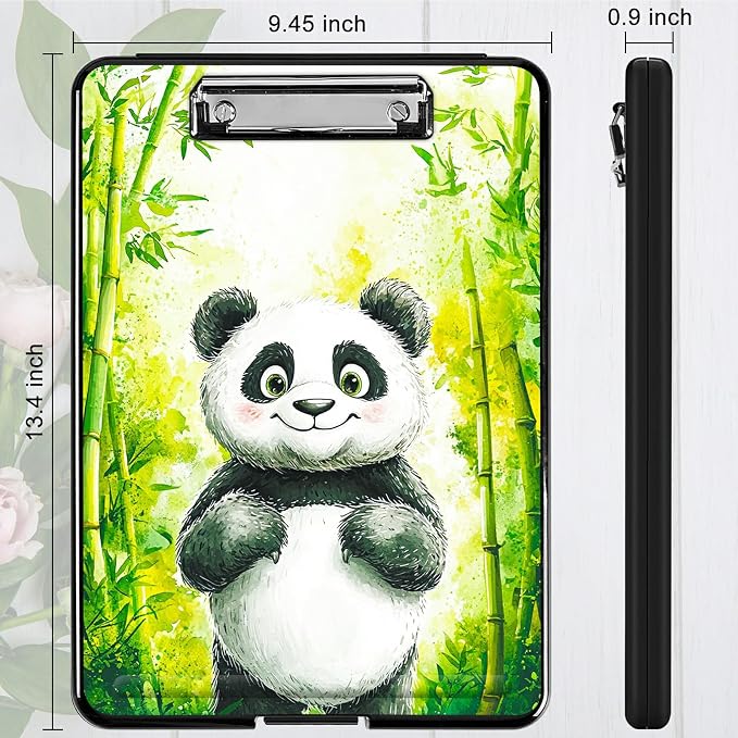 Green Bamboo Panda A4 Clipboard with Storage Pen Holder, Clipboards Organizer Nursing Clipboard Foldable File Folder Plastic Clipboard Folio Clip Board for Office Students Classroom Doctor
