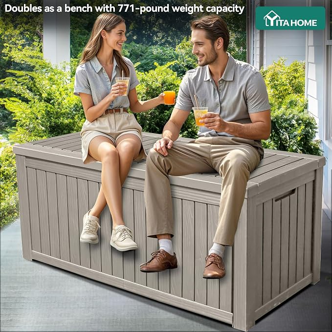 YITAHOME 180 Gallon Large Deck Box w/Divider | XL Waterproof Outdoor Storage for Patio Furniture,Outdoor Cushions, Garden Tools, Sports Equipment and Pool Supplies, Resin