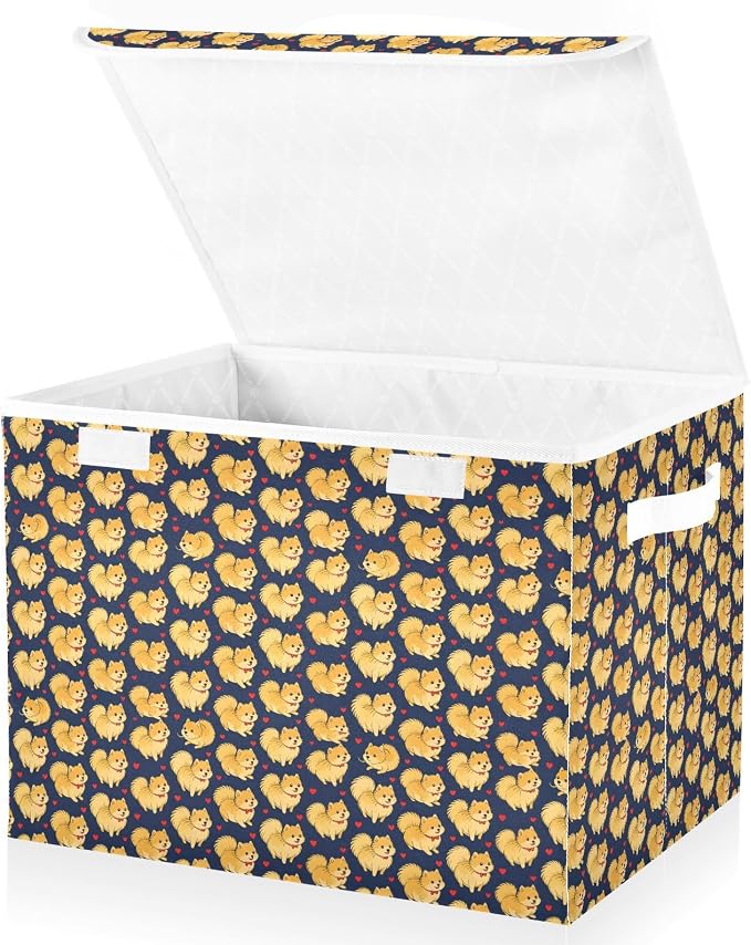JUNZAN Lidded Storage Bin Lid Design | Reinforced Hollow Board Support For Clothes Toys Books Organizer Pomeranian Pet Owner Dog