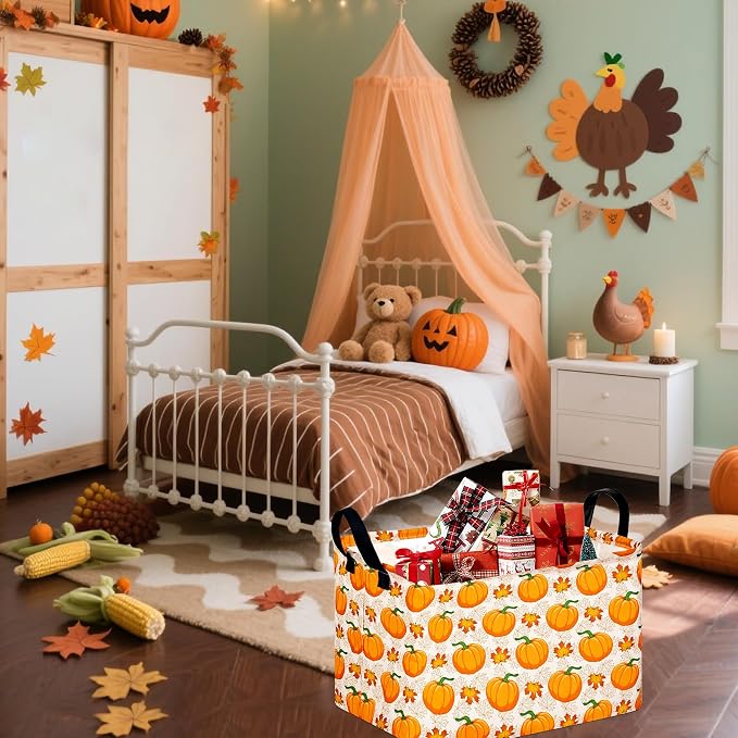 Baby Storage Basket Nursery Box Laundry Hamper Organization Bins for Toys and Clothes with Handles (Autumn Festival)