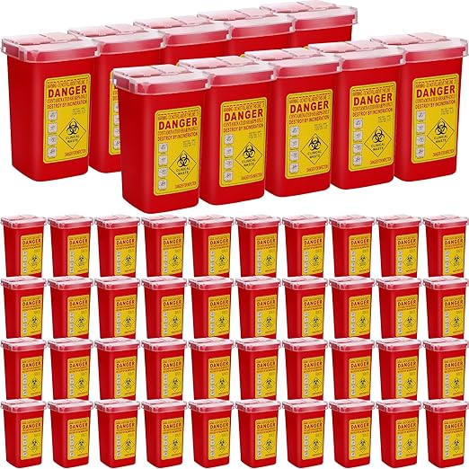 Chumia 50 Pcs 1 Quart Sharps Container,Small Needle Container Disposal | Sharps Containers Bulk for Home Use, Locking Lid Secure Closure, Safe Needle Box Disposal, for Biohazard Syringes,Travel size