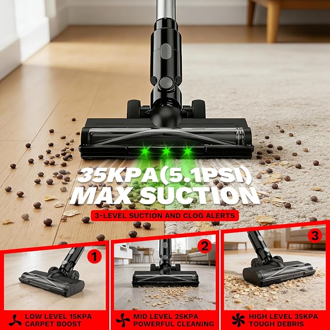 Cordless Vacuum Cleaner for Milwaukee M18 Battery, 8-in-1 Stick Vacuum with Pet Brush, 35KPA Suction, 350W Brushless Motor, Smart Touchscreen, HEPA Filter, for Carpet Floor Car (Battery Not Included)