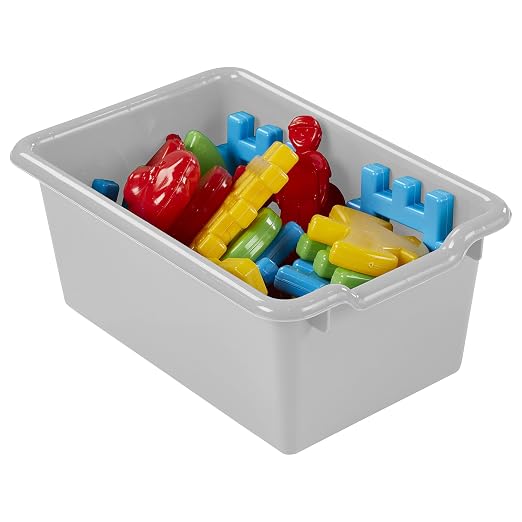 ECR4Kids Scoop Front Storage Bins, Multipurpose Organization, Light Grey, 10-Piece | Durable plastic, GREENGUARD Gold Certified, 1.2 gallon capacity, lightweight & nestable, built-in handle, classroom/home use