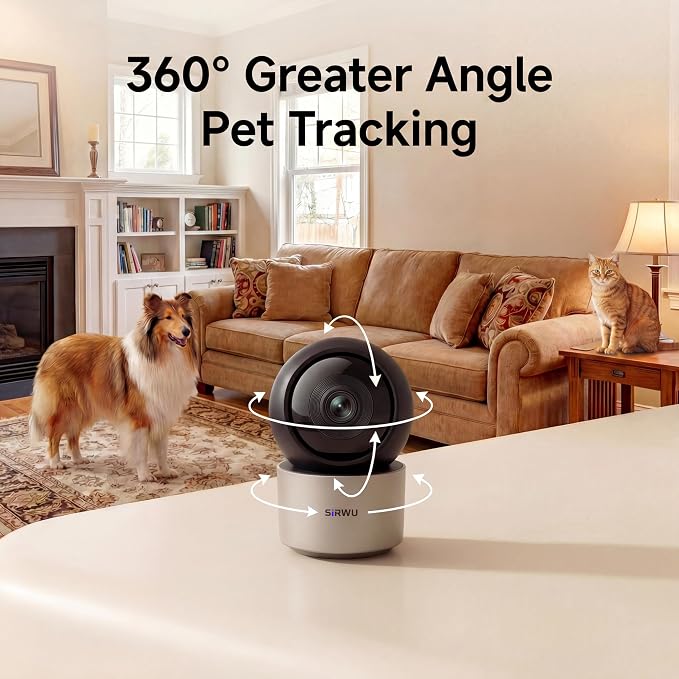 AI Pet Camera Indoor, Multi-Pet Recognition for Up to 6 Pets, 2K 3MP Dog & Cat Camera with 360° Auto Tracking, AI Daily Summaries, Night Vision, 2-Way Audio, 2.4/5GHz WiFi