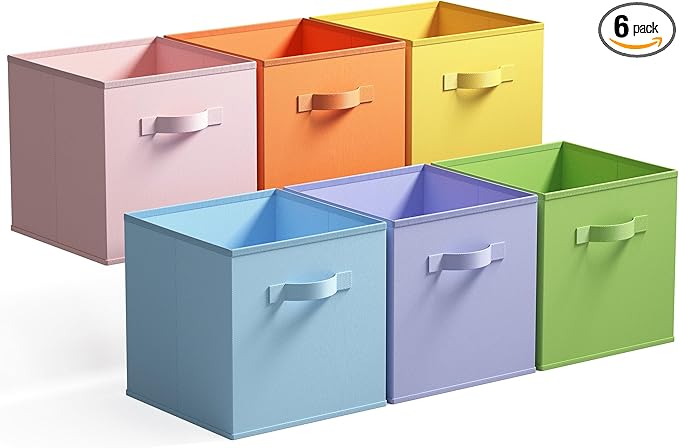 GRANNY SAYS 11x11 Storage Cube Organizers, Pastel Color, 6-Pack | Collapsible Storage Boxes with Thickened Base Plate, Sturdy Handles, Decorative Baskets for Shelves, Closet