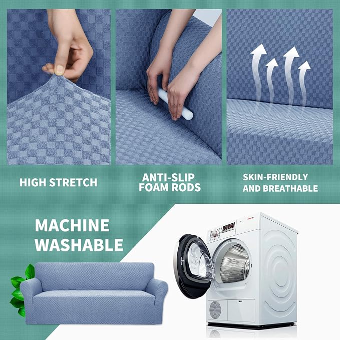 YEMYHOM Couch Cover Latest Jacquard Design High Stretch Sofa Chair Covers for Living Room, Pet Dog Cat Proof Armchair Slipcover Non Slip Magic Elastic Furniture Protector (Small, Light Blue)
