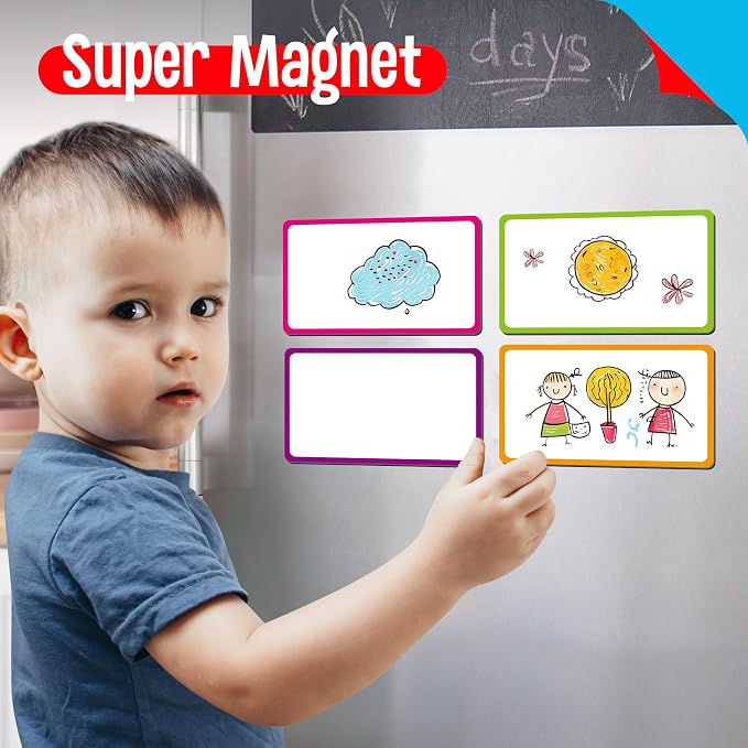 Magnetic Colorful Labels, 40 PCS Dry Erase Reusable Neon Name Tag Stickers Frame in 8 Colors for Whiteboards Locker Fridge School Office Home (Each Measures 3" x 5")