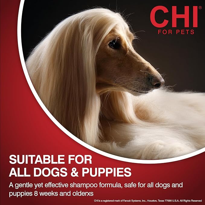 CHI for Dogs Gentle 2-in-1 Shampoo and Conditioner, pH Balanced Dog Wash with Ionic Technology, Moisturizing Clean for Puppies and Adult Dogs, All Coat Types, Made in The USA, 16 Fl Oz