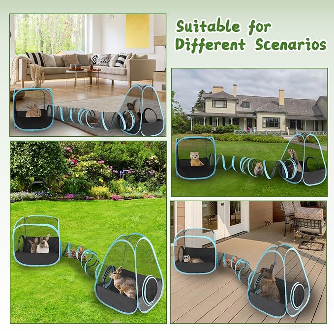 YUEPET Rabbit Tunnel & Cube Tent Set, 3-in-1 Bunny Playpen | Large Bunny Tunnels, Breathable Mesh Panels, Folds for Storage, Indoor Outdoor Enclosure for Cat Ferrets Guinea Pig