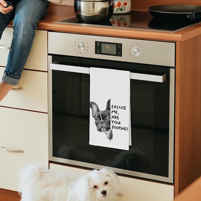 Funny Dog French Bulldog Bathroom Towels, Cute Rustic Hand Kitchen Towels Gifts for Dog Lovers, are You Pooping Bar Dish Towel Decor for Bar Cafe Dorm 16x24in