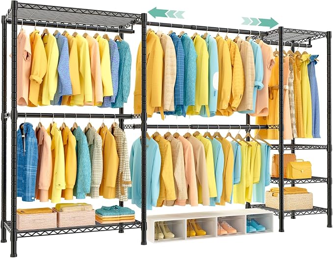 SEMHOR E01 Expandable Heavy Duty Clothes Rack, Free Standing Closet System | 72.5-96" Adjustable Portable Garment & Clothing Racks for Hanging Clothes Carbon Steel, 800LBS Max Load, Black
