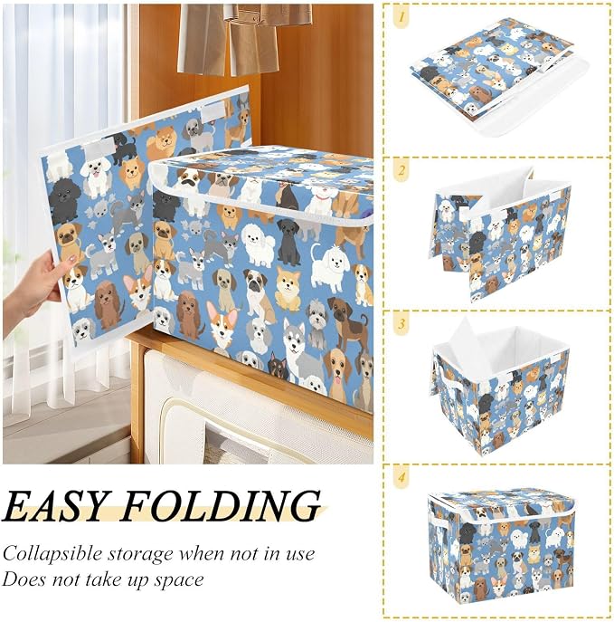Pet Pup Storage Bins with Lids Closet Bedroom 40L Fabric Bin | Decorative Storage Boxes, Foldable & Stackable, Dust-Proof Flip Top, Reinforced Handles, For Home & Dorm, Clothes & Toy Box