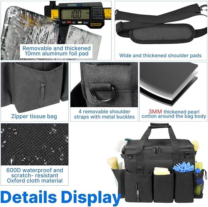 LIWSHWZ Large Rolling Cleaning Caddy Bag with Detachable Trolley & Lid,Cleaning Supplies Organizer on Wheels with Multi Pockets for Cleaning Tools Storage,Housekeepers, Black