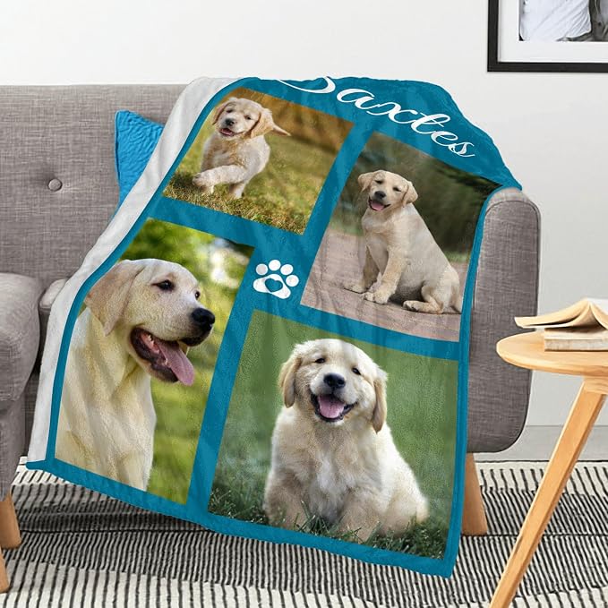 Personalized Pet Blanket with Photo, Pet Gifts for Dogs Lovers, Custom Blanket with Pictures, Dog Memorial Gifts for Loss of Dog, Customized Birthday Gift for Dogs Cats Hamsters