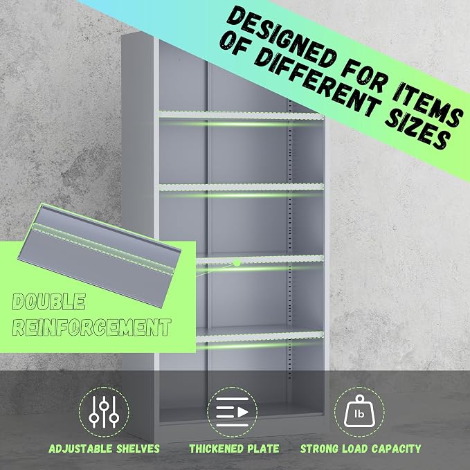 Crownland 72" Metal Storage Cabinet, Lockable Garage Storage Cabinets, High Office Cabinet with Adjustable Shelves for Garage, Home Office, Classroom, Pantry, File(Cement Grey-Narrow Size)