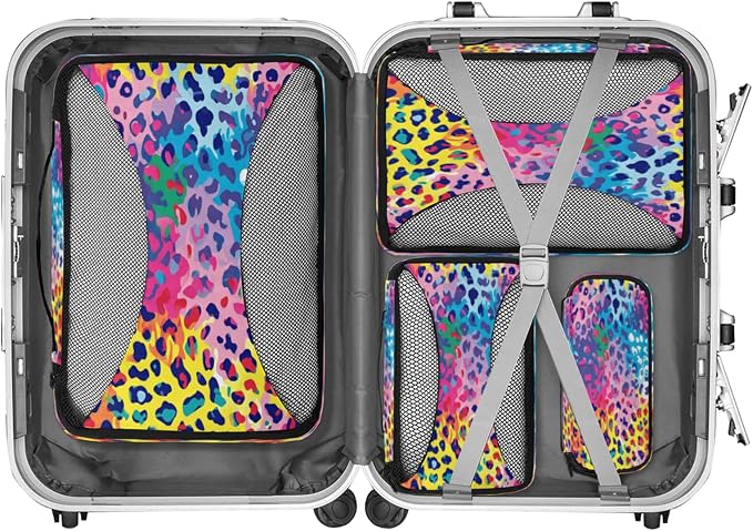 4 Set Packing Cubes for Travel, Leopard Print Packing Cubes for Women, Travel Luggage Packing Organizers, Packing Cube Set, Leopard Cheetah