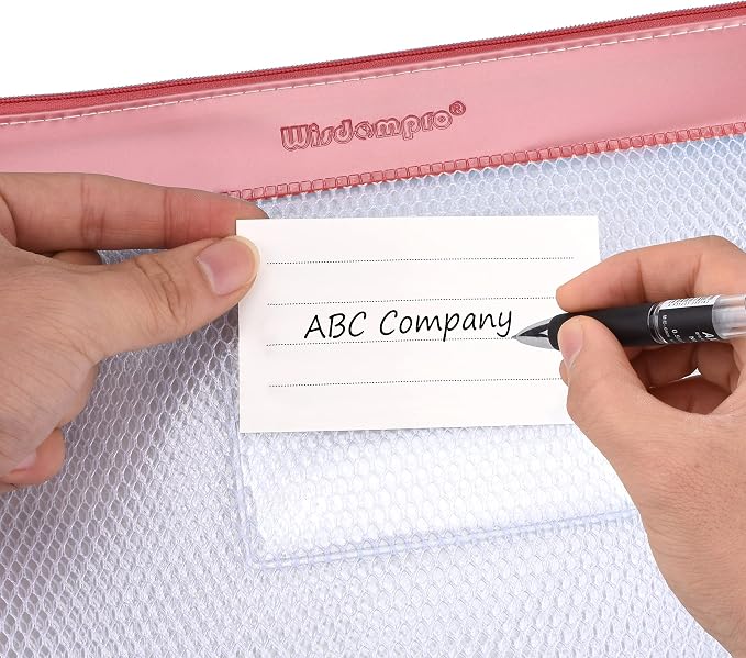 Wisdompro Zipper Pouch, 4 Pack Waterproof Mesh File Bag, Document Organizer | 13.3x9.8", Letter Size Mesh Bag with Outer Label Pocket, Durable, Perfect for File, Paper, Office, School & Home, Pink/Blue