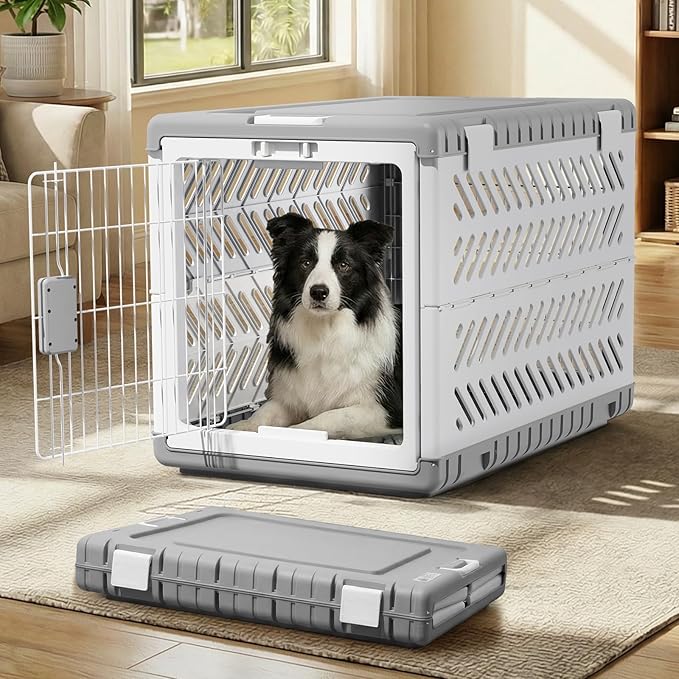 Collapsible Dog Crate for Large/Medium Dogs - 36" L Foldable Dog Cage No-Tool Assembly, Travel Dog Crate with 2 Wheels - Easy to Carry, Space-Saving, Indoor Outdoor Use, 36.4"(L) x22.84(W) 25.8"(H)
