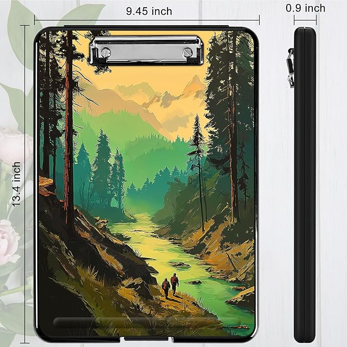 Heavy Duty Storage Clipboard, Slim Nursing Clipboard with Internal Pen Case, Portable File Organizer Case for A4 Letter Size Paper Office Medical Professionals, Green Forest Creek