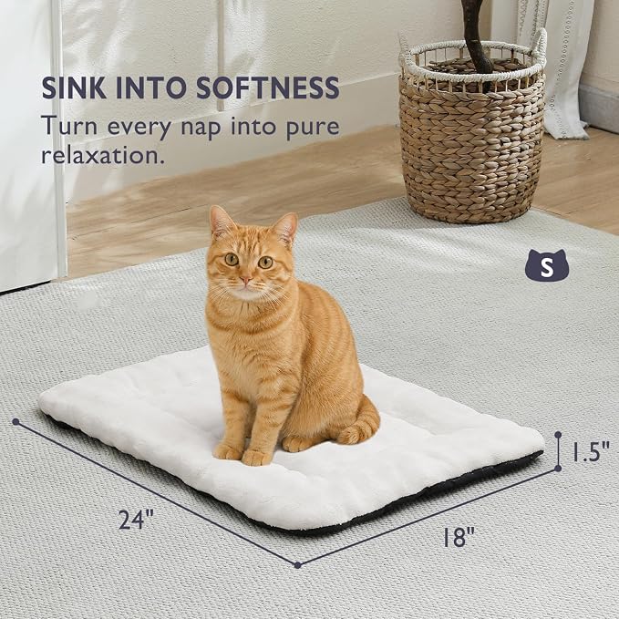 Pet Bed Mat Crate Pad for Cats Small Dogs, Cream White, 24"x 18" | Washable Soft Pet Sleeping Mat, Puppy Cat Kitten Cushion with 3D Bubble Pattern
