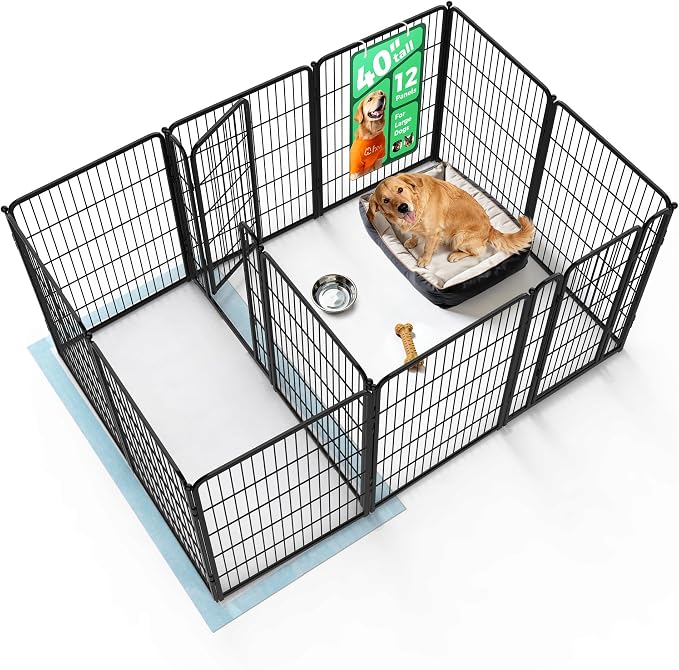 FXW Homeplus Indoor Dog Playpen with Divider Connectors, 40" H, 12 Panels | Calm Indoor Play Area, Two-Zone Layout, For Medium & Large Dogs, Patented