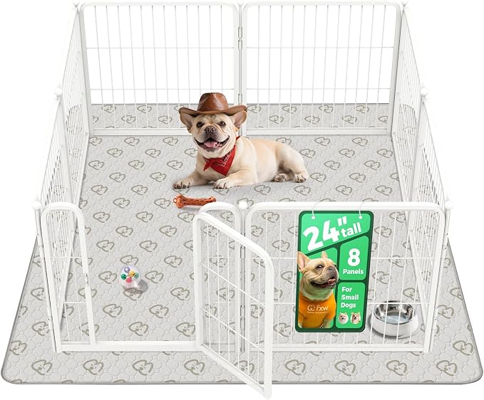FXW Homeplus Indoor Dog Playpen with Washable Pee Pad, 24" H, 8 Panels | Calm Indoor Play Area, Super Absorbent Pad for Easy Cleanup, for Puppies & Small Dogs, Patented