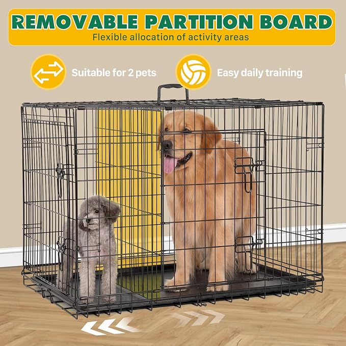 Medium Dog Crate 36 Inch, Metal Wire Foldable Dog Cage Kennel | Double Door, Secure Lock, Plastic Leak-Proof Pan Tray, Indoor Outdoor Training Pet