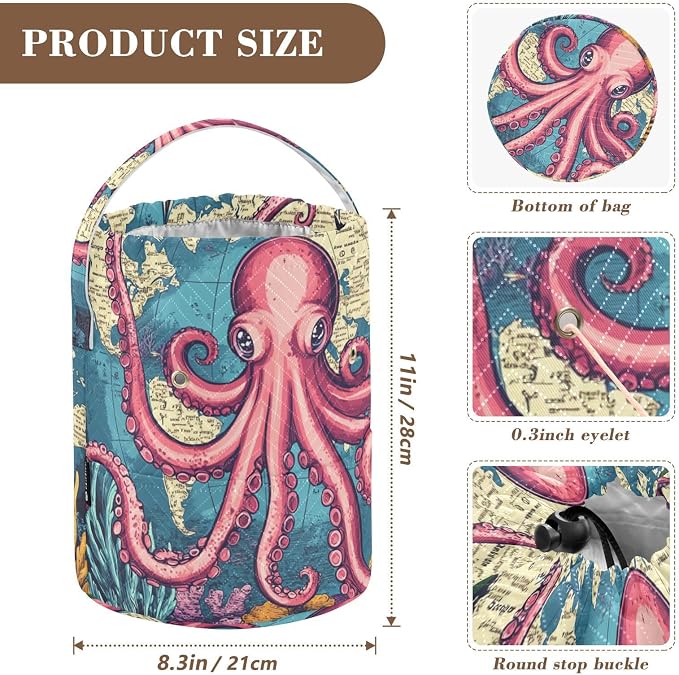Tatenale Crochet Bag Yarn Bag Knitting Project Bag with Pockets and Handle Portable Yarn Storage Organizer Tangle Free 8.3x11 InchWorld Map Octopus Corals and Seaweeds28