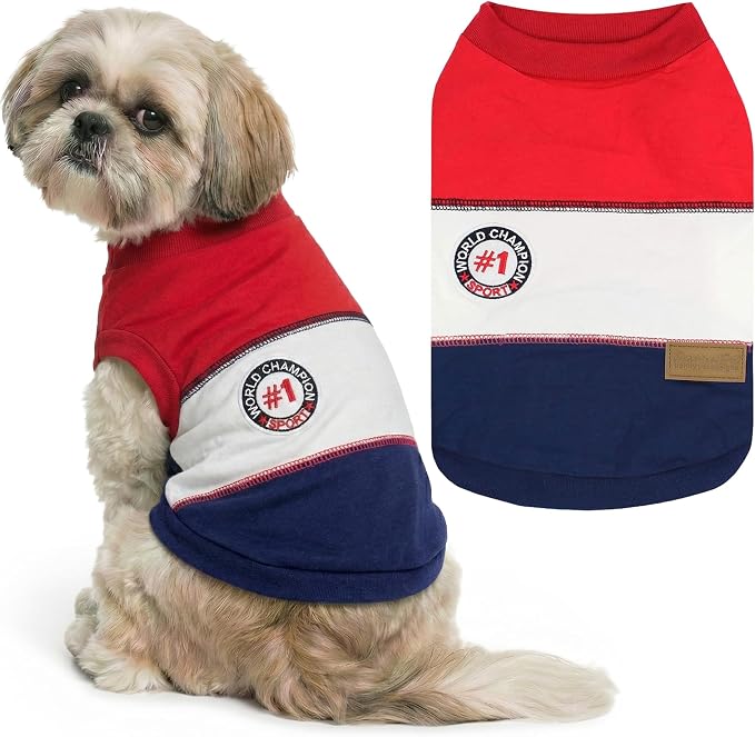Parisian Pet World Champion Dog Tank Top - Breathable Cotton Pet Apparel - Red Puppy Clothes - Lightweight Doggie T Shirts for Dogs - Comfortable Sporty Dog Clothes - Summer Shirts for Medium Dogs