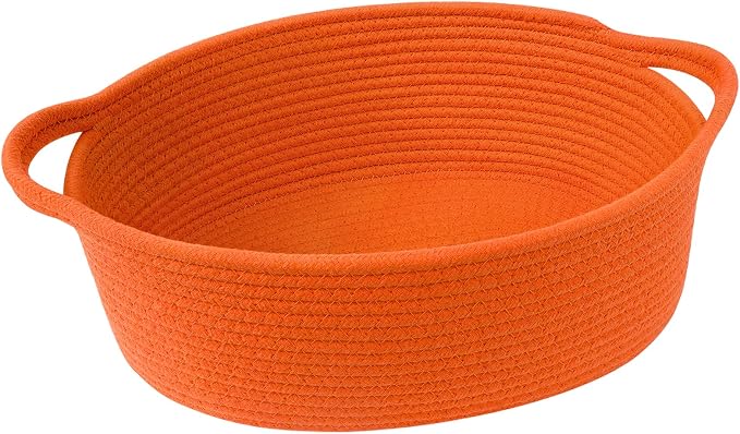 Goodpick Woven Rope Halloween Basket for Gifts Empty, 12" x 8" x 5", Orange | Small Boho Basket for Candy Snacks Treats Storage, Fits Living Room Nursery Halloween Decor, with Durable Handles