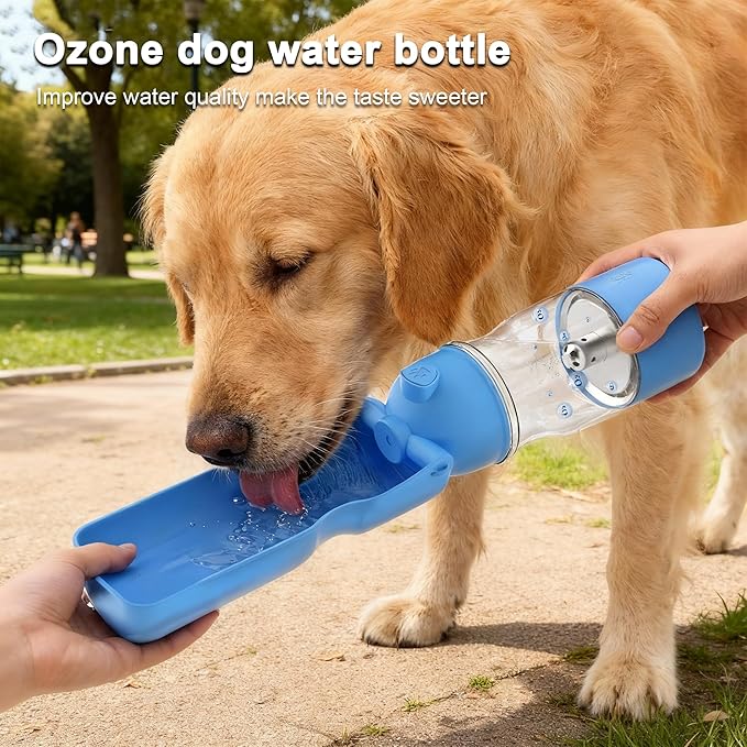 Amerisun Portable Dog Water Bottle with Ozone Purification - Active Oxygen Puppy Water Bowl & Dispenser for Travel, Improves Taste and Boosts Immunity for Pet Health Care Water Bottle (Blue)