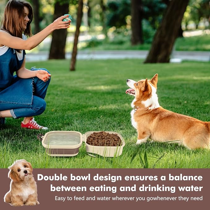 Collapsible Dog Bowls, Travel Food and Water Double Bowl for Cats & Dogs, 2-in-1 Portable BPA-Free Feeding Solution, Perfect for Traveling, Camping & Walking (S/ 60oz)