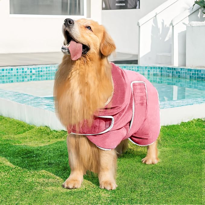 Avont Dog Bathrobe - Super Absorbent Pet Drying Towel Bath Robes After Bath Shower Swim Wet Walk for Puppies -Pink(3XL)
