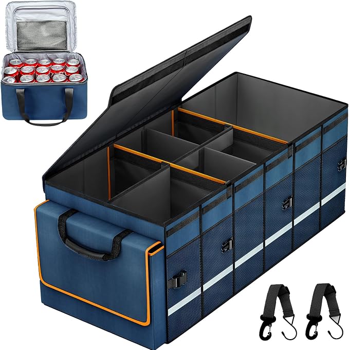 GDNasist Car Trunk Organizer and Storage with Removable Leakproof Cooler Bag, 6 Removable Dividers for Custom Space, Collapsible Trunk Storage with Non Slip Bottom, Foldable Cover for SUV, Jeep, MPVs | Collapsible Trunk Organizers with Lid & Removable ...