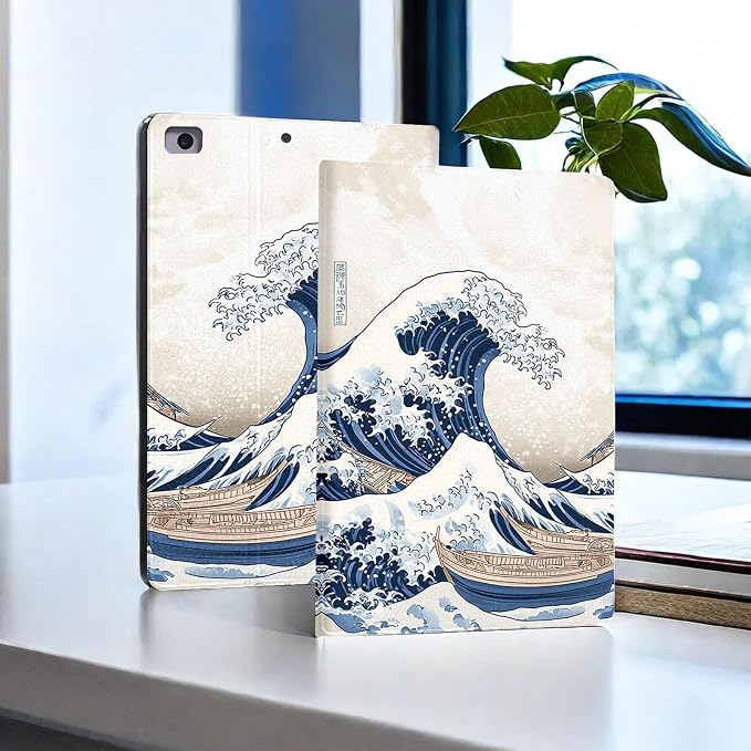 for Microsoft Surface Pro X/Pro X Plus-13 2019/2020/2021/2024 Tablet Case,Auto Wake/Sleep,Adjustable Stand Protective Cover - Japanese Waves