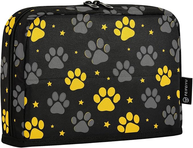 Aslsiy Large Capacity Pencil Case Yellow Grey Pet Paws Stars (1) Pencil Pouch for Boys Girls Portable Pen Bag Organizer Standing Makeup Bag for School Office Supplies