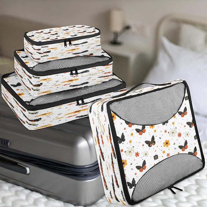 Packing Cubes for Travel, Spring Flowers Butterfly Travel Luggage Packing Organizers for Women Men, Large Custom Toiletries Bag for Clothes Shoes, Floral Butterfly