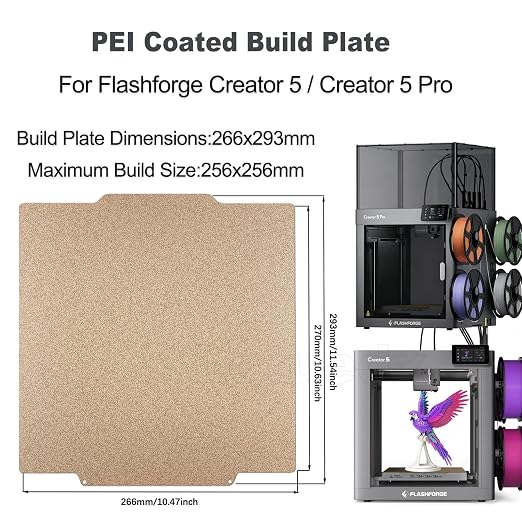 for Flashforge Creator 5/5 Pro Build Plate Dual-Texture PEI,Double-Sided Spring Steel Heated Bed,Flexible Magnetic Plate with Strong Adhesion & Easy Removal for Flashforge 3D Printer Accessories