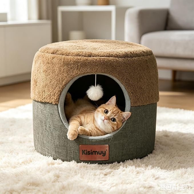 2-in-1 Cat Bed Cave, Cozy Covered Cat Beds for Indoor Cats,Pet Bed | 15.7"D x 13"H, Cave To Bed In Seconds, Cat Hideaway for Kittens & Small Dogs, Soft Plush Comfort, Machine Washable Puppy Bed