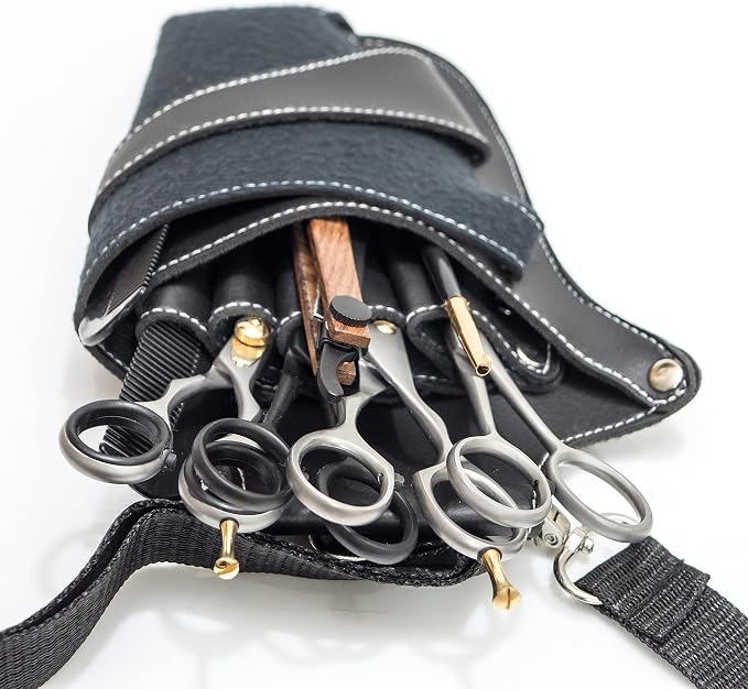 IKAS Scissor Holster - Multi Color PU Leather Shear Holder for Hairdressers, Barbers & Pet Groomers - Waist/Shoulder Belt Shear Holder