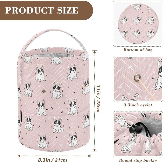 Cute Pets Dogs Pink Crochet Bag Organizer Small Yarn Storage Organizer Crochet Accessories Knitting Bag Portable Yarn Holder for Knitting Kit Supplies Travel