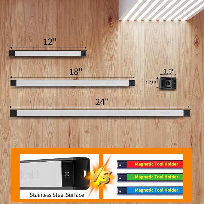 18" Magnetic Tool Holder Strip, 6 Pieces Silver Metal Tool Organizer Rack with Stainless Steel Surface, Magnet Bar for Garage Workshop, Easy To Install with Mounting Screws