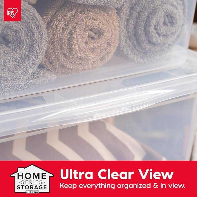 IRIS USA 6-Pack 58 Qt Storage Bins with Lids, Clear, Stackable | Perfect for moving, blankets, clothing and garage storage, nestable design, transparent design makes contents easy to find