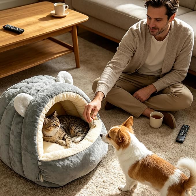 Dog Cave Bed Covered Washable Dome House with Zipper | Dog House Bed for Kittens Puppies Pets Indoor Winter Home Living Room Bedroom Kitchen Sofa Dorm Travel