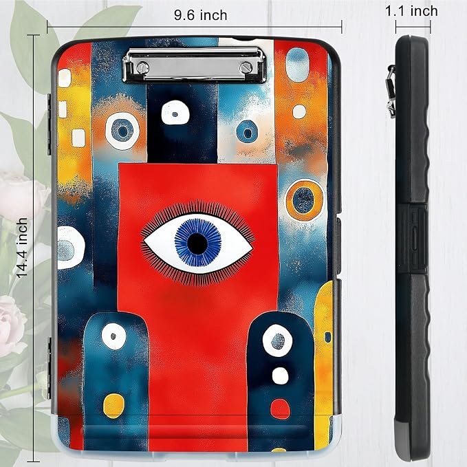 A4 Clipboard with Storage Pen Holder, Clipboards Organizer Nursing Clipboard Foldable File Folder Plastic Clipboard Folio Clip Board for Office Work Classroom Doctor, Artistic Eyes