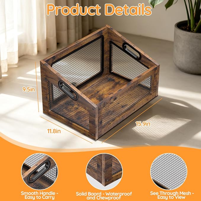 Wood Dog Toy Basket,Chew-Proof Dog Toy Box Bin | Spacious Dog Storage Organizer,Cat Toys Basket Box for Pet Toy Treat Clothes in Living Room