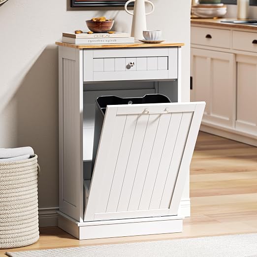 Spurgehom Trash Can Cabinet 13 Gallon, Garbage Cabinet with Drawer